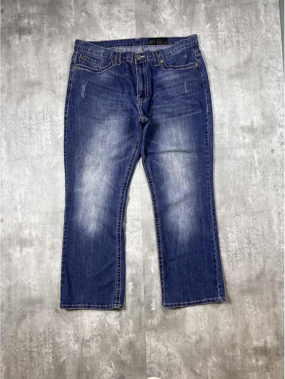 Y2K Bootcut Jeans Medium Wash Distressed Faded Denim Axel